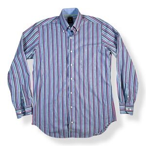 Tailorbyrd Mens‎ LT Striped Button Down Shirt Blue Pink Long Sleeve Cotton
